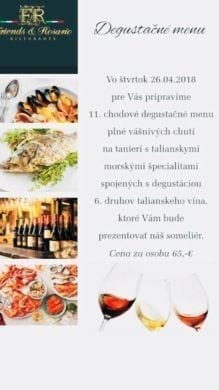 Degustačné menu - Friends & Rosario ristorante